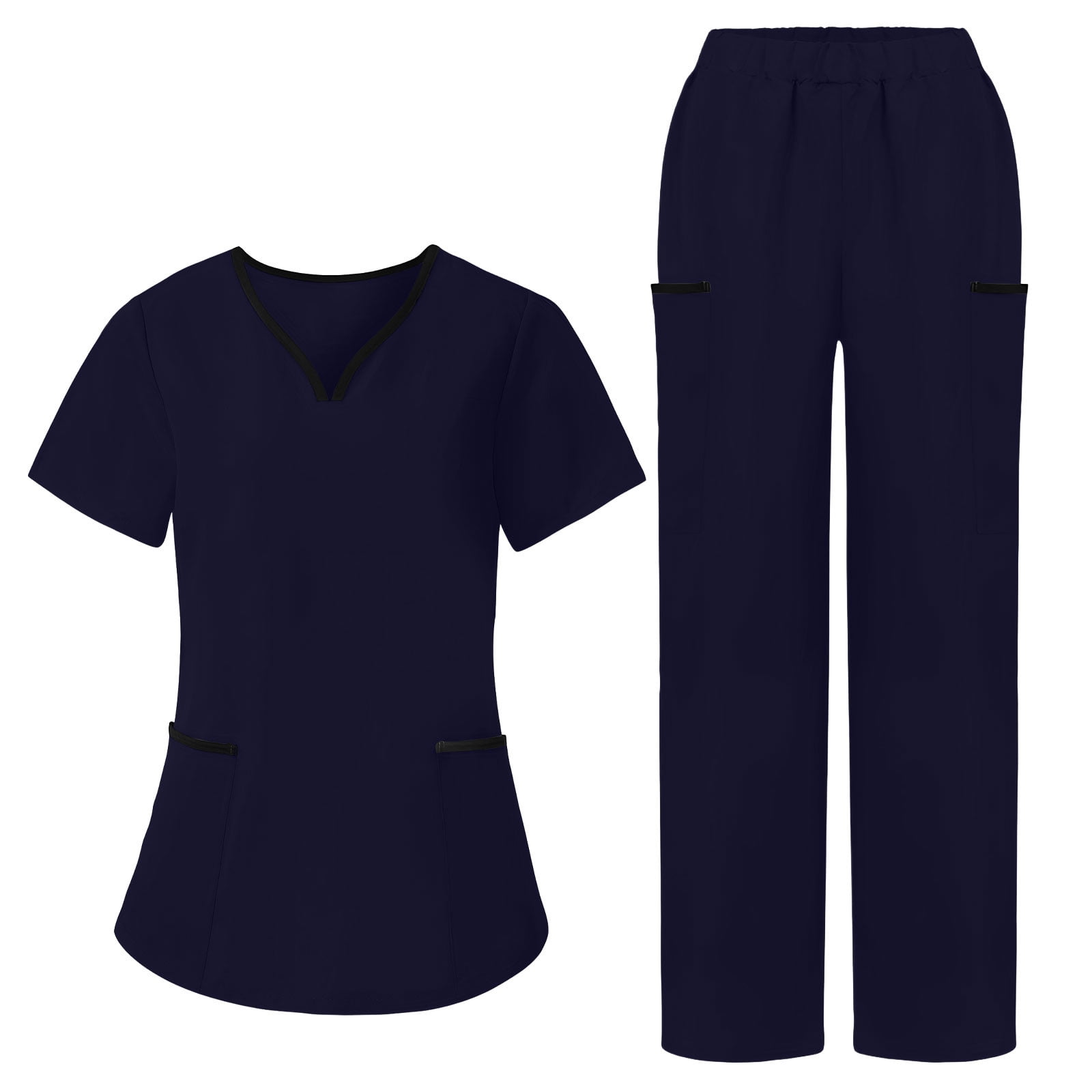 BiZtdJrK Women Scrub Sets 2 Pieces V Neck Scrub Top and Scrub Pant Sets Medical Nursing Stretch Scrub Sets with Pockets Navy XXL