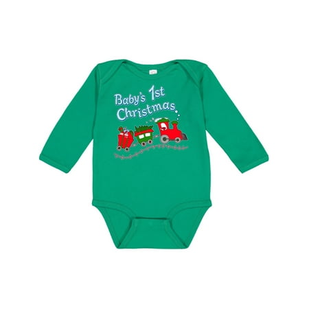 

Inktastic Baby s 1st Christmas Train with Presents and Tree Gift Baby Boy or Baby Girl Long Sleeve Bodysuit