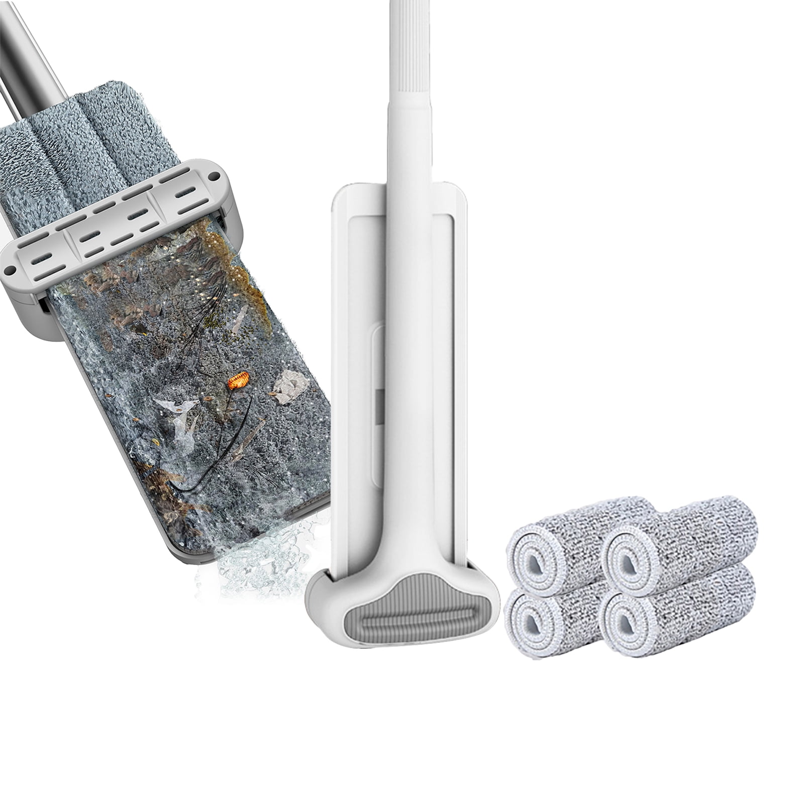 Microfiber Mop Floor Cleaning System Washable Pads Reusable Dust Mops with 4PCS Soft Refill Pads Hardwood Wood Floor Cleaner Mop 360 Rotate Dry Mop 32cm