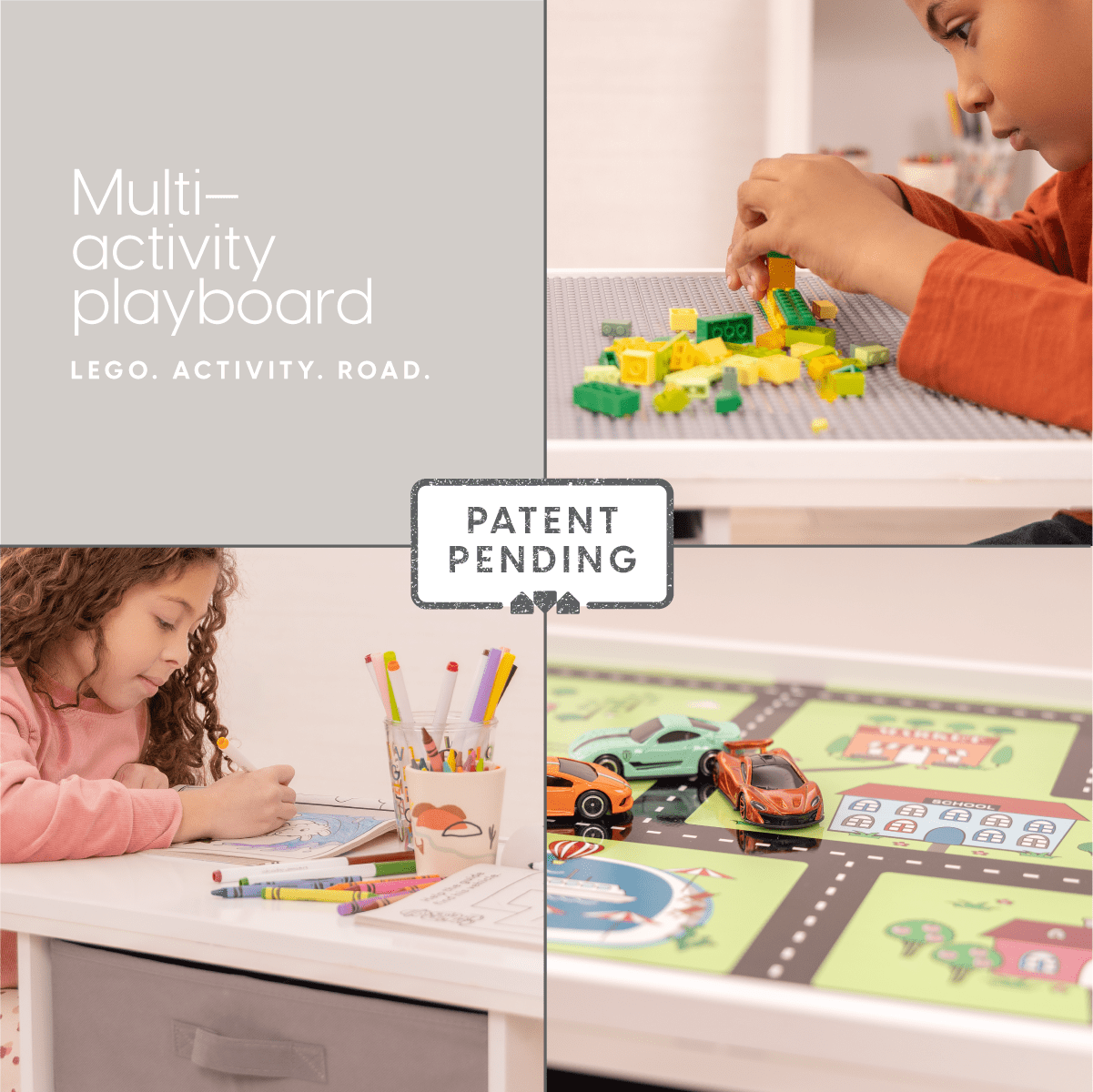 Milliard Kids 3-in-1 Play Table and Chair Set Wood with Storage Baskets, Compatible with Lego and Duplo Bricks, Activity Table Playset Furniture with Modern Gray Colors