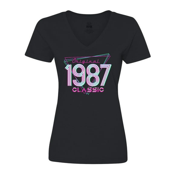 Inktastic Born In 1987 Throwback Birthday Women's V-Neck T-Shirt