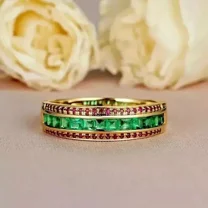 Aishvi Jewels 2Ct Princess Lab Created Green Emerald Engagement Ring 14K Yellow Gold Plated
