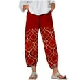 thumbnail image 1 of VEKDONE Womens Cotton Linen Pants Print Long Pants Red M, 1 of 4