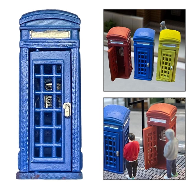 telefónica en miniatura a escala 1/64, coleccionable, puerta que se puede abrir, simulación de casa de muñecas, decoración retro, mini diorama. Azul