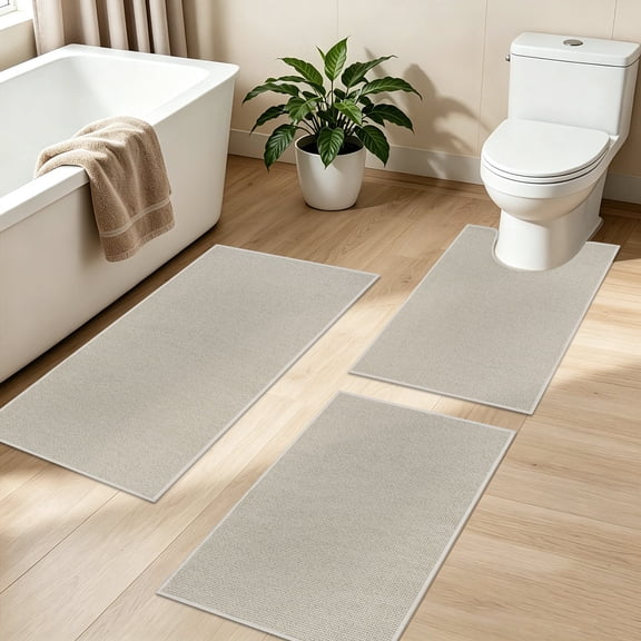 Aonewoe Bathroom Rug Sets 3 Piece Thin Quick Dry Bath Mat Set Non Slip Washable Bath Mats for Bathroom Toilet and Floor
