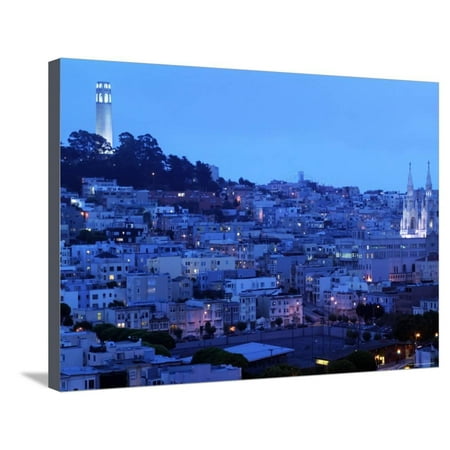 Telegraph Hill and North Beach, Coit Tower, San Francisco, California, USA Stretched Canvas Print Wall Art By Walter