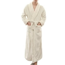 Previn Men's Plush Robe Soft Long Sleeve Long Winter Warm Flannel Loose Fit Fuzzy Fleece Bathrobe Luxury Fall White Small-Medium