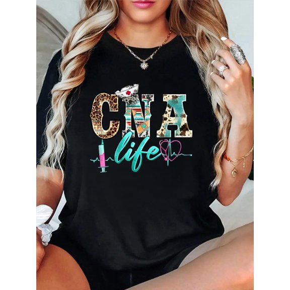 CNA Life Certified Nursing Assistant Medical Worker Hospital T-Shirt Graphic Tee summer Tops For Women Round Neck Fashion Cotton shirts