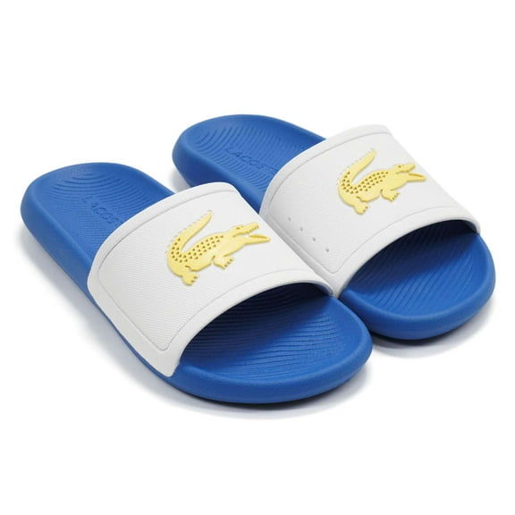 Lacoste Men's Croco Slide Sandals, Blue Yellow White,12 M US