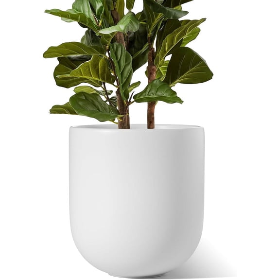 BEMAY 12" Ceramic Plant Pot, Large Flower Pot with Drain Holes& Plug Indoor Planter, White Outdoor Planter