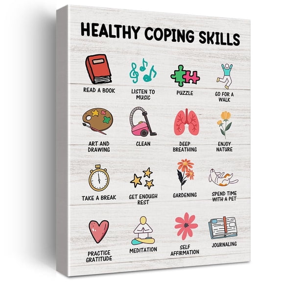 Mental Health Wall Art Therapy Office Decor Self Care  Canvas Print Healthy Coping Skills Painting Picture Wall & Tabletop Decoration poster