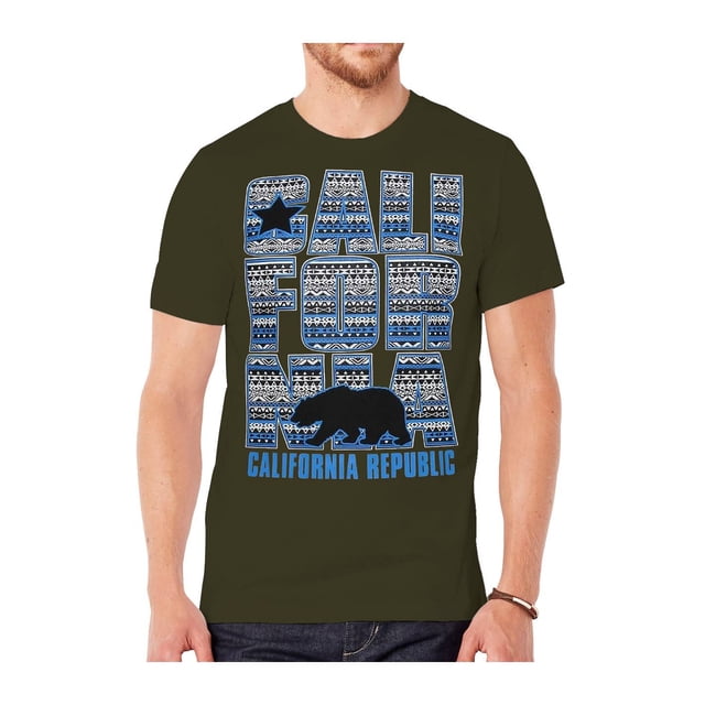 Men's California Republic Blue Tribal Pattern T-Shirt - Olive - 3X-Large