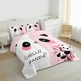 thumbnail image 3 of Manfei Kawaii Panda Child Queen Comforter Set, Pink Stripes Geometric Bedding Sets, Cute Cartoon Animal Reversible Bedding Comforter Set, Super Cozy Room Decor, 3pcs, 3 of 8