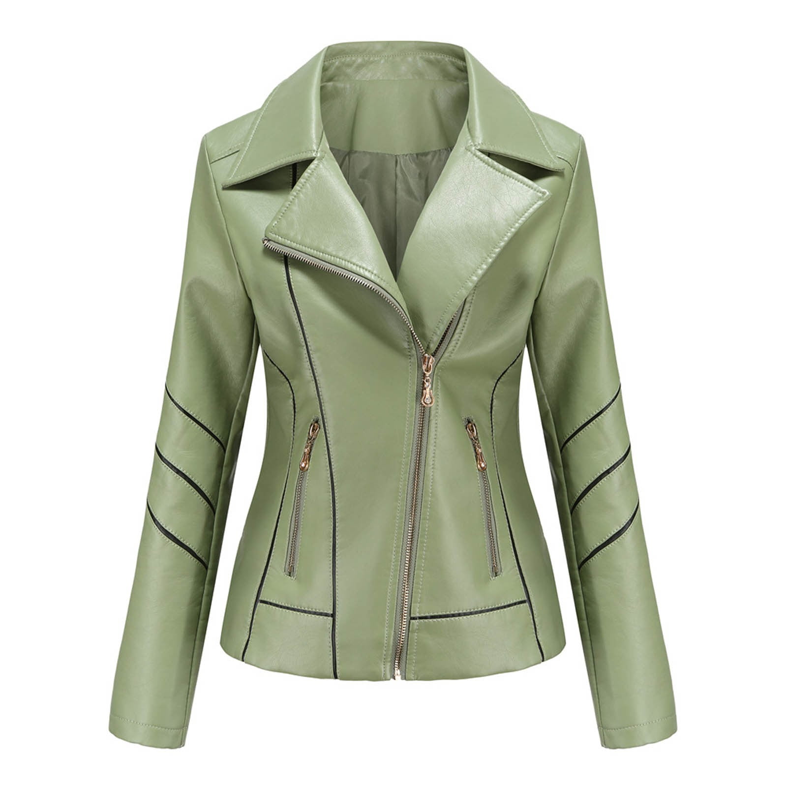 Fjofpr Womens Fall Clothing Womens Plus Size Faux Leather Jackets Long Sleeve Outerwear with Pockets Ladies Casual Solid Lightweight Zipper Coat