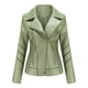 thumbnail image 2 of YUEHAO - Chaqueta de cuero fina con cuello alto y cremallera para mujer, color verde, 2 of 8