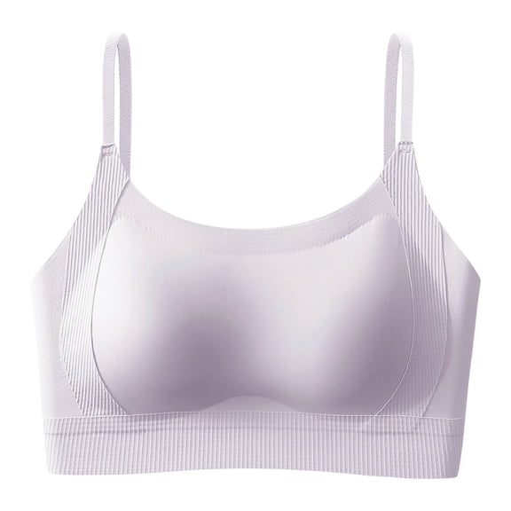 VONCOS Womens Seamless Wireless Bra Bralette Pullover Style Comfort Everyday Lounge Bra Molded Cups Full Coverage Ribbed Adjustable Straps Nylon Spandex Purple,Size M