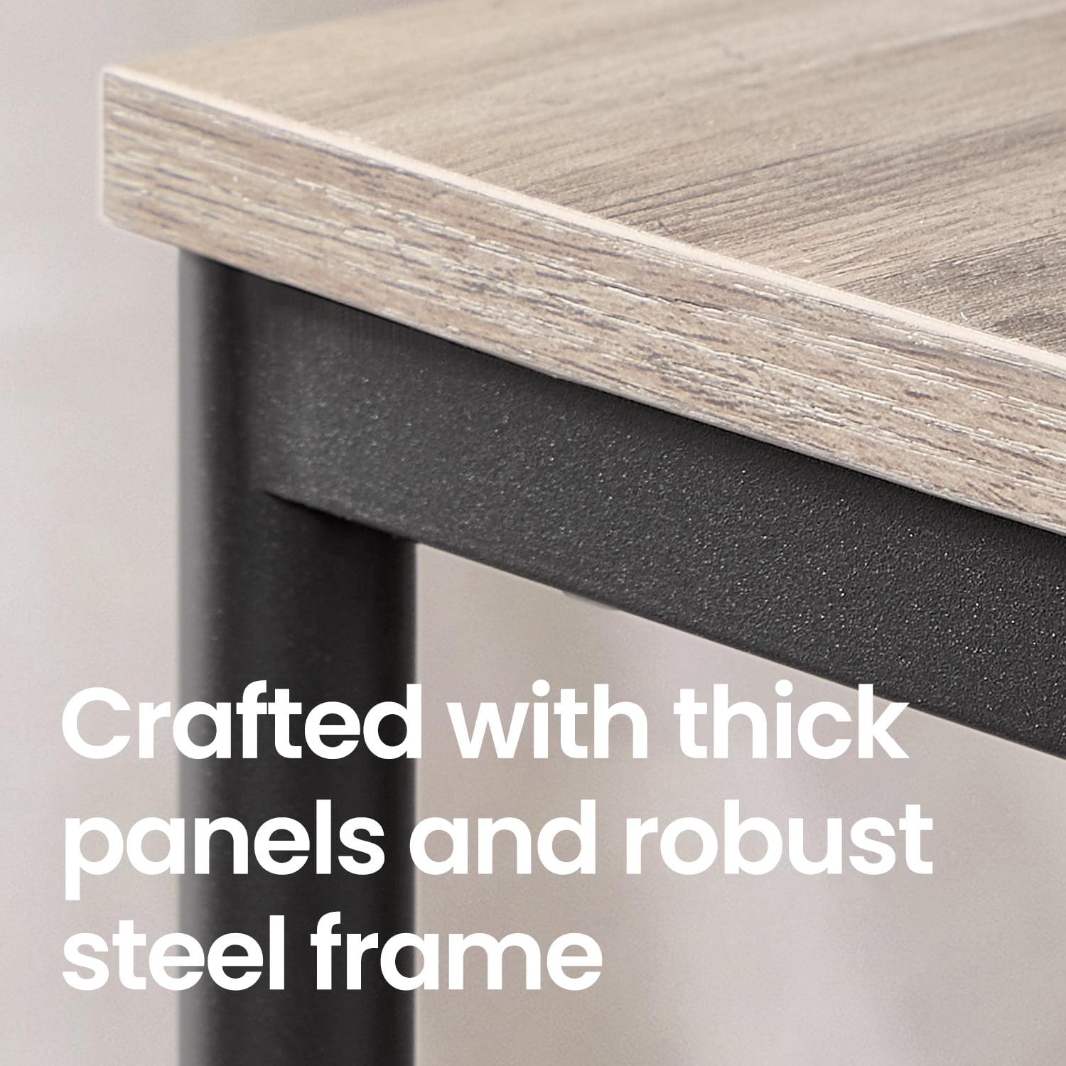LEDREM Industrial 2-Pack Accent End Tables, Sturdy Steel Frame & Particleboard, Easy assembly, Adjustable Feet Slim Side Table, Greige and Black