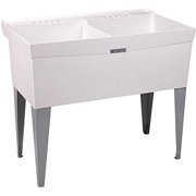 UTILATWIN 19-GALLON FLOOR-MOUNT DOUBLE BOWL LAUNDRY/UTILITY TUB, COMPRESSION MOLDED FIBERGLASS, 34 X 40 X 24 IN., WHITE