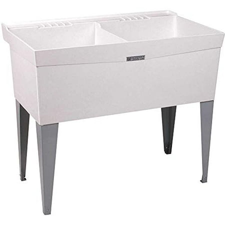 UTILATWIN 19-GALLON FLOOR-MOUNT DOUBLE BOWL LAUNDRY/UTILITY TUB, COMPRESSION MOLDED FIBERGLASS, 34 X 40 X 24 IN., WHITE