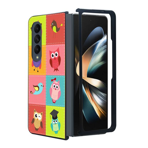 ANJ  Protective Snap-On Design Printed Case Compatible with Samsung Galaxy Z Fold 4 - Patchwork Owls