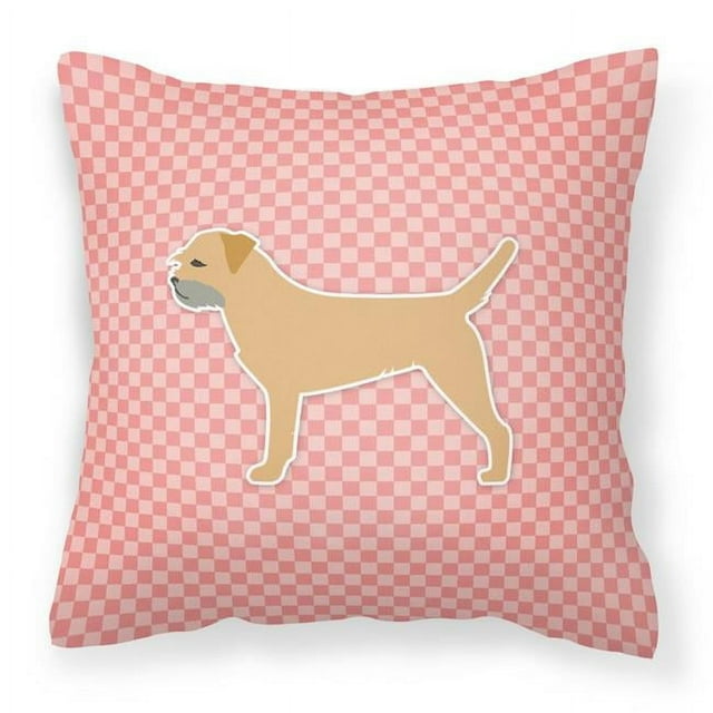 Carolines Treasures BB3589PW1818 Border Terrier Checkerboard Pink Fabric Decorative Pillow