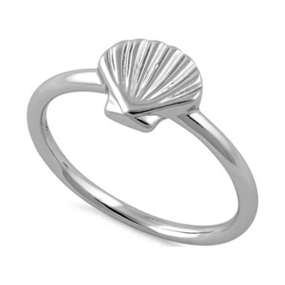 925 Sterling Silver Platinum Plated Shell Women Valentines Day Gifts Ring