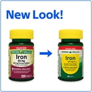 (3 pack) Spring Valley General Health & Wellness Iron Tablets Dietary Supplement Value Size, 65 mg, 200 Count