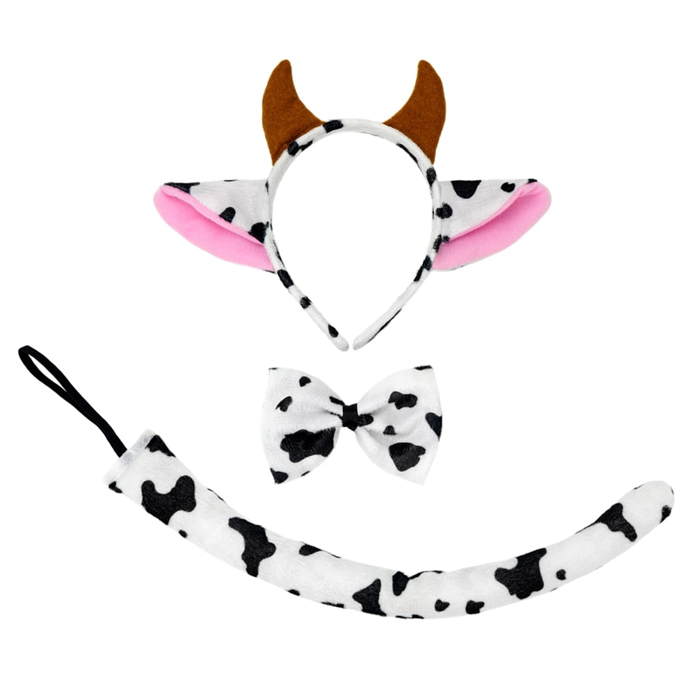 Gloves and Tail Animal Cow Costume Accessories 5 Pcs Animal Cow Costume Accessories Set with Cow Ears Headband Bowtie