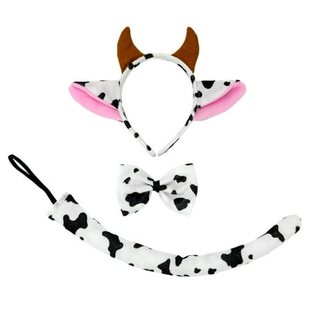 SeasonsTrading Cow Ears Headband Tail & Bow Tie Costume Set (Pink) - Cute Halloween, Cosplay, Birthday Party, Cow Dress Up Day Accessories Kit
