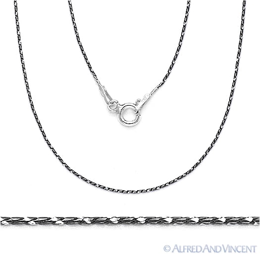 0.7mm Thin Snake Link Italian Chain Necklace in 2-Tone .925 Sterling Silver w/ Black Rhodium