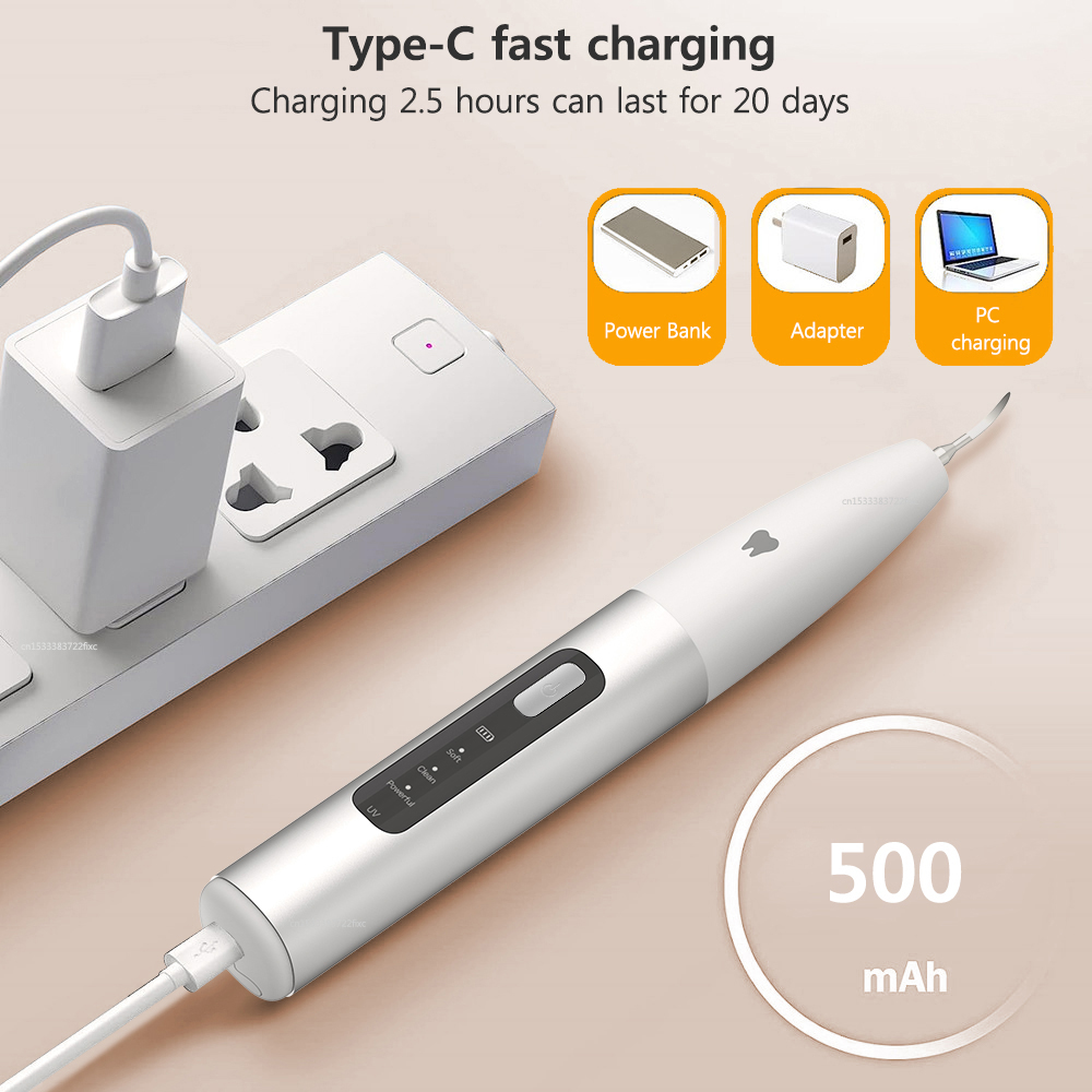 Ultrasonic Tooth Cleaner Electric Dental Calculus Remover Tartar Eliminator Dental Ultrasound Teeth Plaque Removal with UV Light