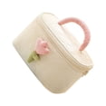 thumbnail image 2 of Qarigey Bolsa de cosméticos de moda con flor de tulipán, bolsas de maquillaje de gran capacidad, organizador práctico portátil, regalo de Bolsas de maquillaje color crema 25*16*15.5 cm, 2 of 6