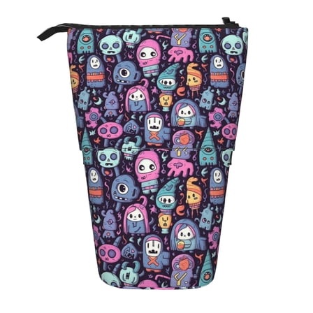 Picia Funny colorful skull ghost Print Telescopic Pencil Case, Telescopic Pen Holder Telescopic Pencil Pouch Bag Stationery Pencil Case Box Storage Organizer Makeup Bag