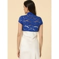 thumbnail image 4 of Cárdigan de encaje para mujer, cuello alto, corto, elegante, encogimiento de hombros Azul Real L, 4 of 6