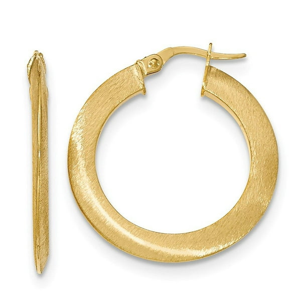 Bedrock Jewelry 14K Yellow Gold 2MM Satin Flat Round Hoop Earrings