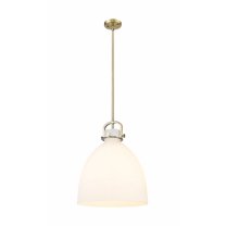 Innovations Lighting  Newton Bell - 1 Light 16" Stem Hung Pendant Brushed Brass/Matte White