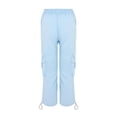 thumbnail image 4 of CIENVNSTG Loose Fit Baggy Casual Women Cargo Pants High Waisted Solid Color Drawstring Wide Leg Soft Comfy Y2K Streetwear Palazzo Trousers For Daily Casual Daily Wear Light Blue L, 4 of 5