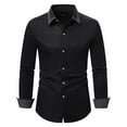 thumbnail image 4 of Stamzod Dressy Shirts for Men Fashion Solid Color Summer Long Sleeve Stretch Wrinkle-Free formal Shirt Business Casual Button Down Shirts Black L, 4 of 7