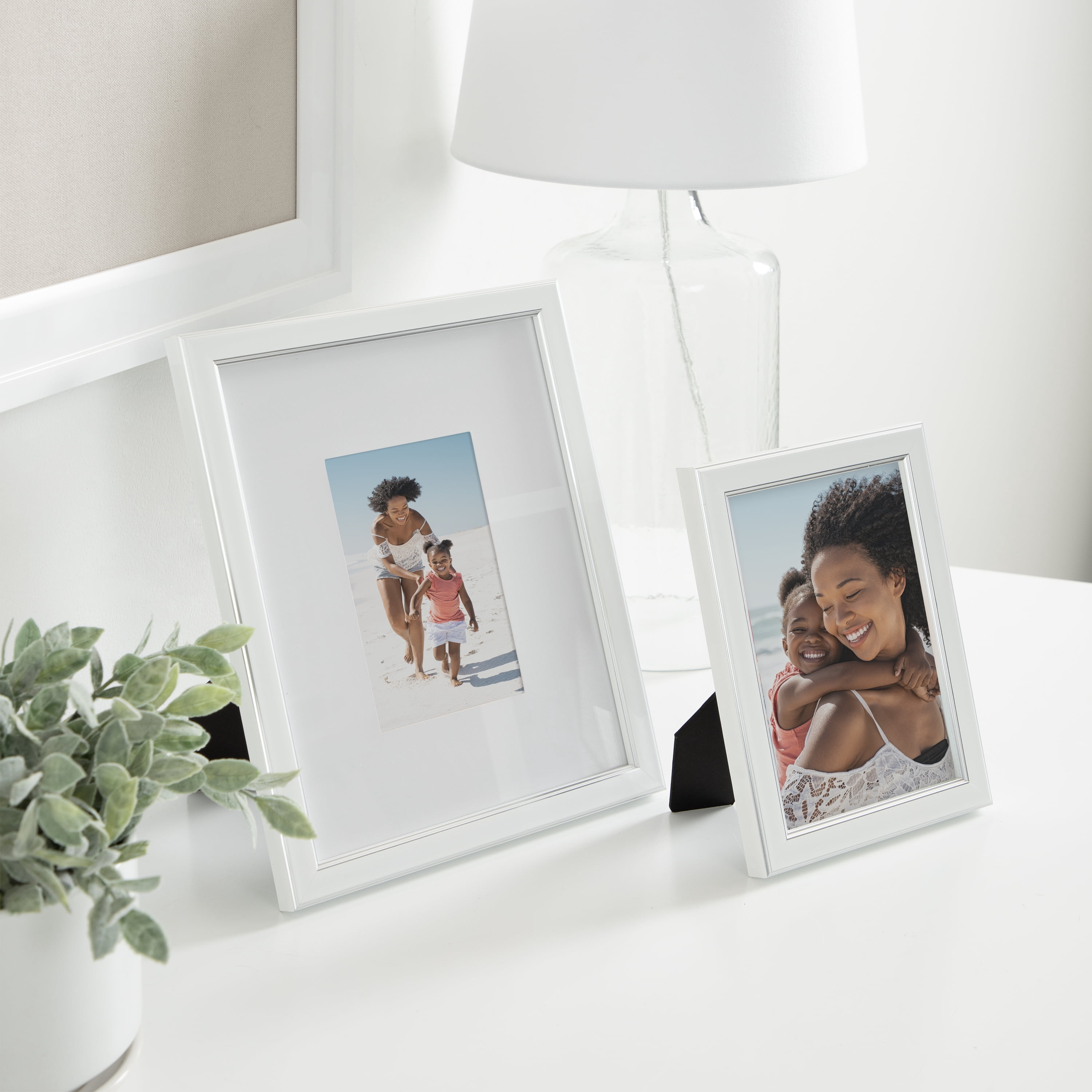 DesignOvation 8x10 Matted for 4x6 White/Silver Decorative Tabletop Picture Frame