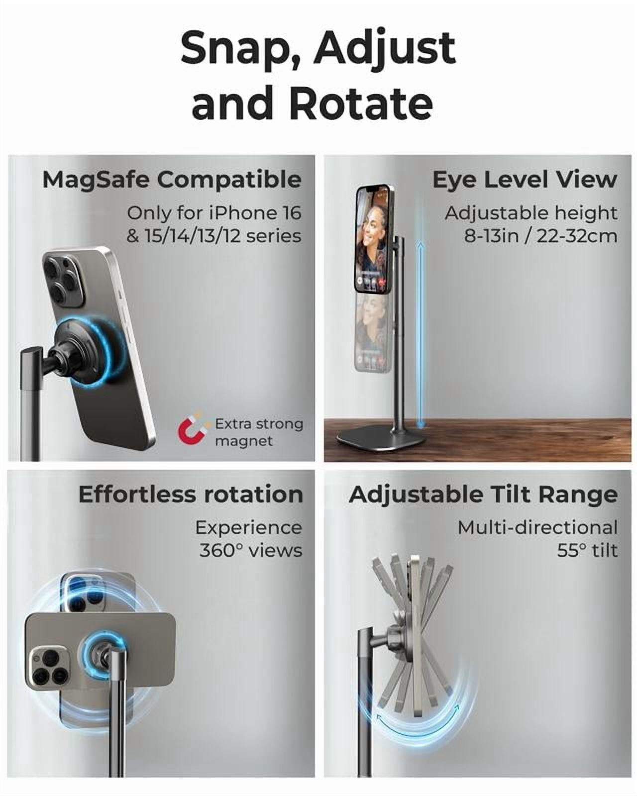 Cooper MagStand - MagSafe Height Adjustable iPhone Holder for Desk, MagSafe Cellphone Mount for iPhone 17/16/15/14/13/12, Strong Magnetic Cell Phone Stand