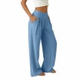 thumbnail image 6 of Lenpel Womens Cotton Linen Pants Lounge Pleated Pull on Low Rise Baggy Trousers Loose Comfy Wide Leg Clothes for Beach Vacation, 6 of 7