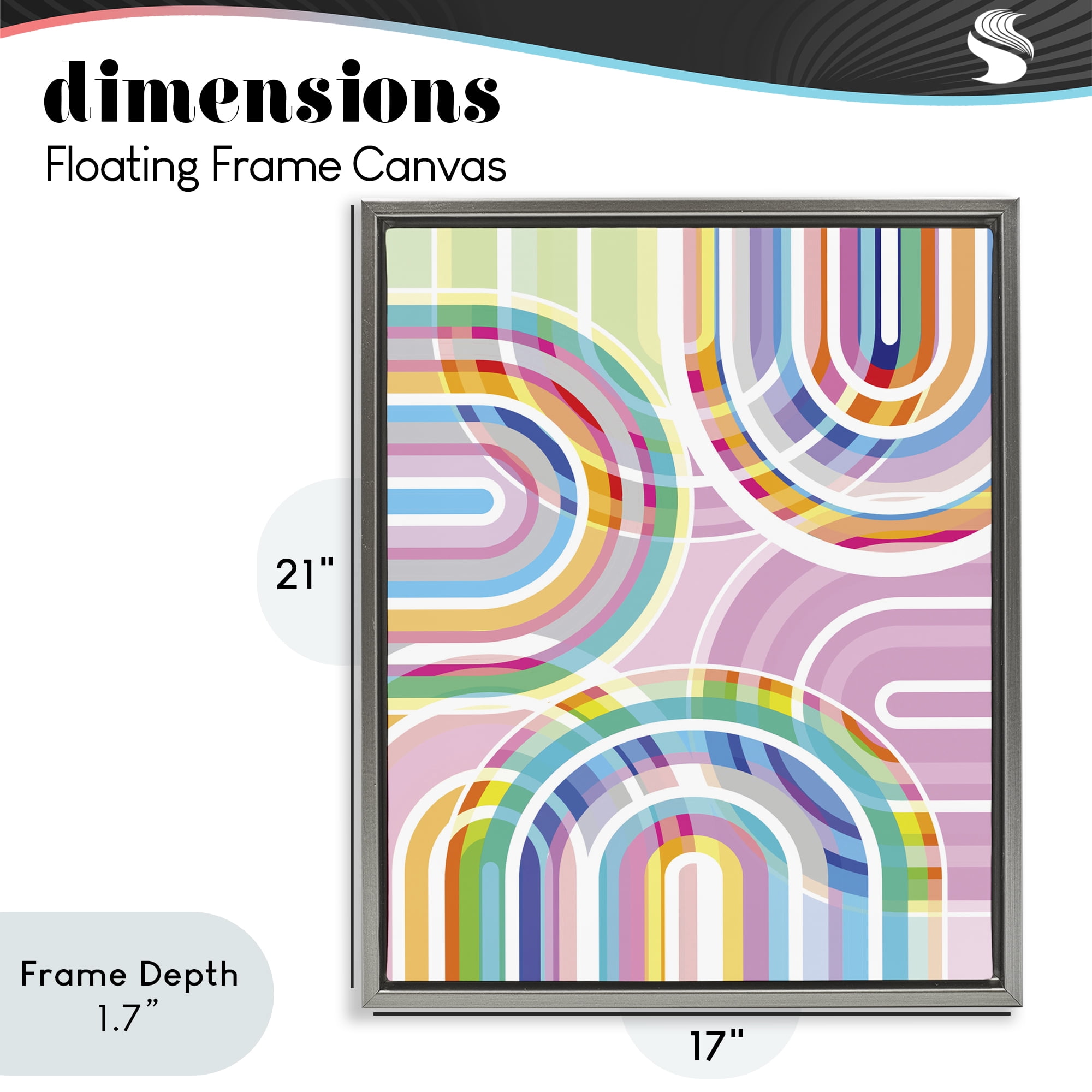 Stupell Industries Bright Playful Rainbow Arches Gray Framed Floater Canvas Wall Art, design by Amber Sterling