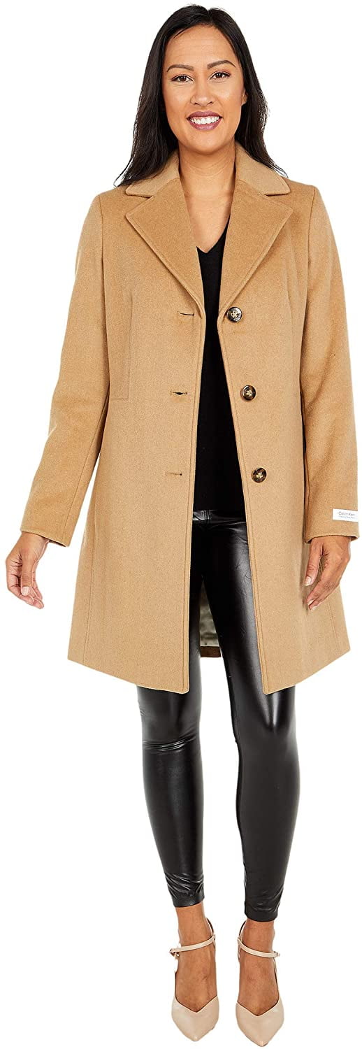 calvin klein camel wool coat womens