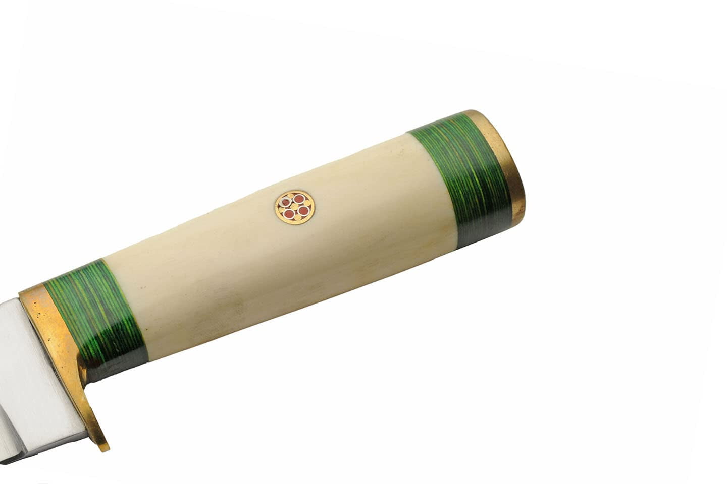 SZCO 10.25 Inch Green Mosaic Fixed Blade Hunter Knife Stainless Steel Blade Camel Bone Handle With Leather Sheath