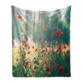 thumbnail image 1 of Nature Soft Flannel Fleece Throw Blanket, Wild Red Poppy Flowers Field Summertime Sunbeams Gardening Bedding Plants, Cozy Plush for Indoor and Outdoor Use, 70" x 90", Red Green Yellow, by Ambesonne, 1 of 6