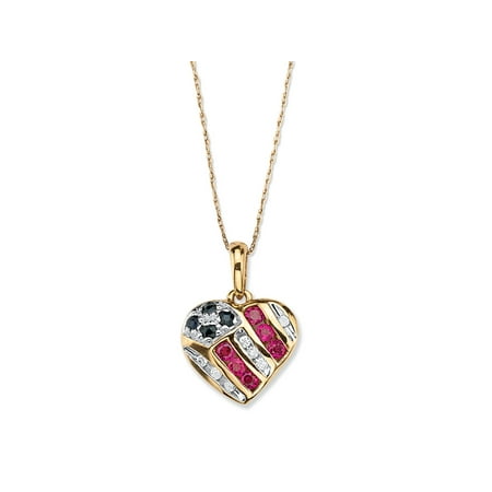 10k Gold Lab Created Ruby .55 TCW Round Genuine Sapphire and Created Ruby 10k Yellow Gold Patriotic Pendant and Chain 18