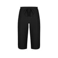 thumbnail image 6 of Hilenly Womens Cotton Linen Shorts Knee Length Drawstring High Waist Shorts Side Lace Wide Leg Capri Pants, 6 of 6
