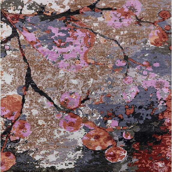 Ahgly Company Indoor Square Mid-Century Modern Lipstick Pink Oriental Area Rugs, 6' Square