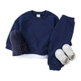 thumbnail image 2 of FAOWME Boys Girls 2 Pcs Sweatshirt Hoodie Pullover Tops Sweat Suit Unisex Long Sleeve Hoody Tops + Elastic Waist Shorts Pockets Set Navy 4-5 Years, 2 of 8