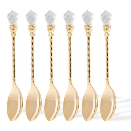 Crystal Spoon - Matashi Crystal 24K Gold Plated Crystal Topped Dessert Spoon (Set of 6)